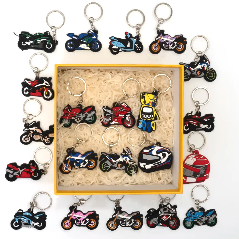 Trendy Fashion Car Motorcycle Keychain Boy Gift PVC Keychain with Cartoon Keychain Charms for Promotional Sales