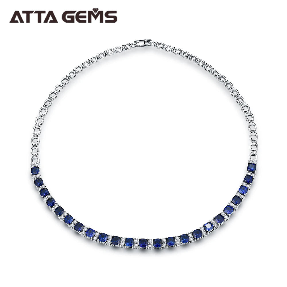 Fine Jewelry Necklaces Blue Sapphire Hydrothermal for 925 Sterling Silver Necklace Engagement Gift for Women