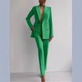 S-2XL Women New 2pcs Clothes Set Solid Color Long Sleeve Blazer Jacket High Waist Long Pants Clothing Suit Summer Fashion Office