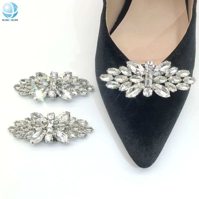 Antique Sparkling Diamante Flower Crystal Rhinestone Metal Shoe Buckle Clip Decoration for Women High Heels