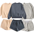 New Trendy Spring Terry Sports Shorts Suit Women's Fashion Pullover Sweater Two-piece Loose Casual Suit