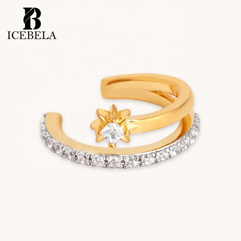 Wholesale Trendy Chic Exquisite Luxury 925 Sterling Silver Earrings Fine Jewelry Cosmic Illusion Star Zircon Ear Cuffs for Women