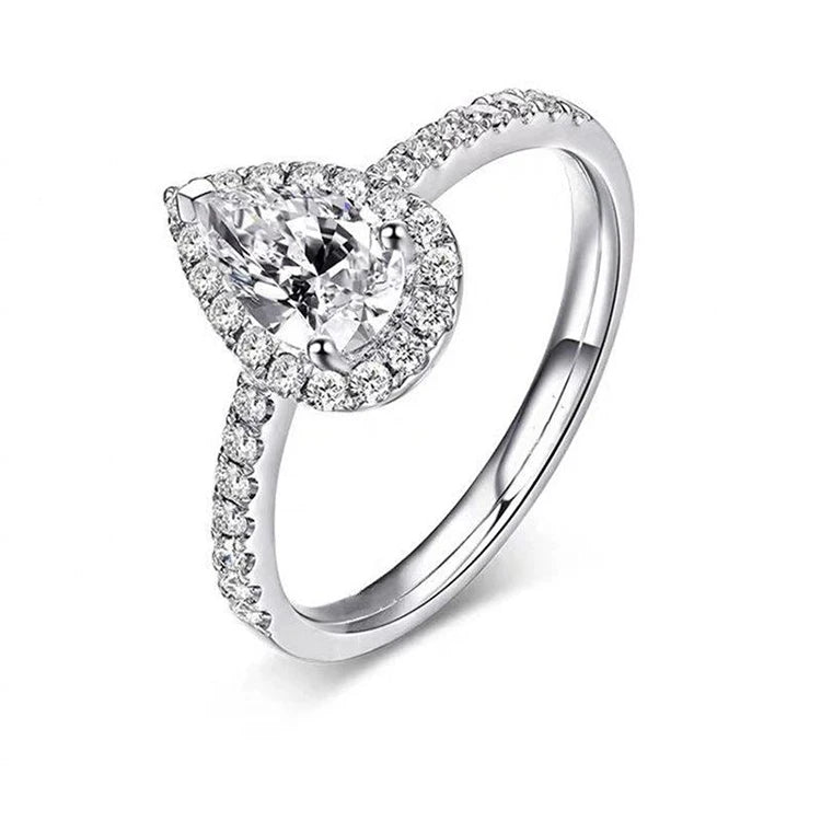 SGARIT 10K White Gold 2.00CT VVS Pear Cut Moissanite Eternity Ring Fashion Jewelry for Ladies Anniversary & Wedding Gift
