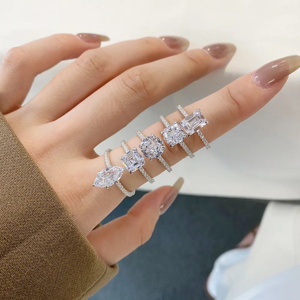 2022 Trending Sparkling 925 Sterling Silver  AAAAA Cubic Zirconia Gemstone Women Solitaire Diamond Engagement Ring