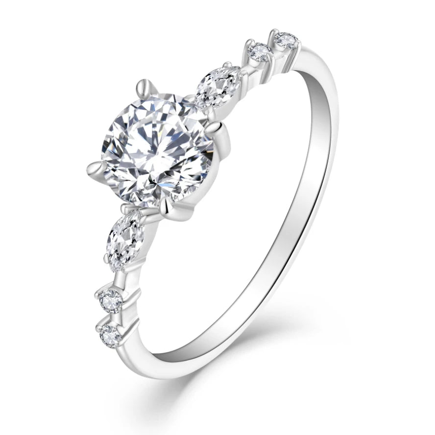 YILUN 925 Sterling Silver Solitaire Engagement Ring Classic Design Round Cubic Zirconia Wedding Ring for Women Jewelry Gift