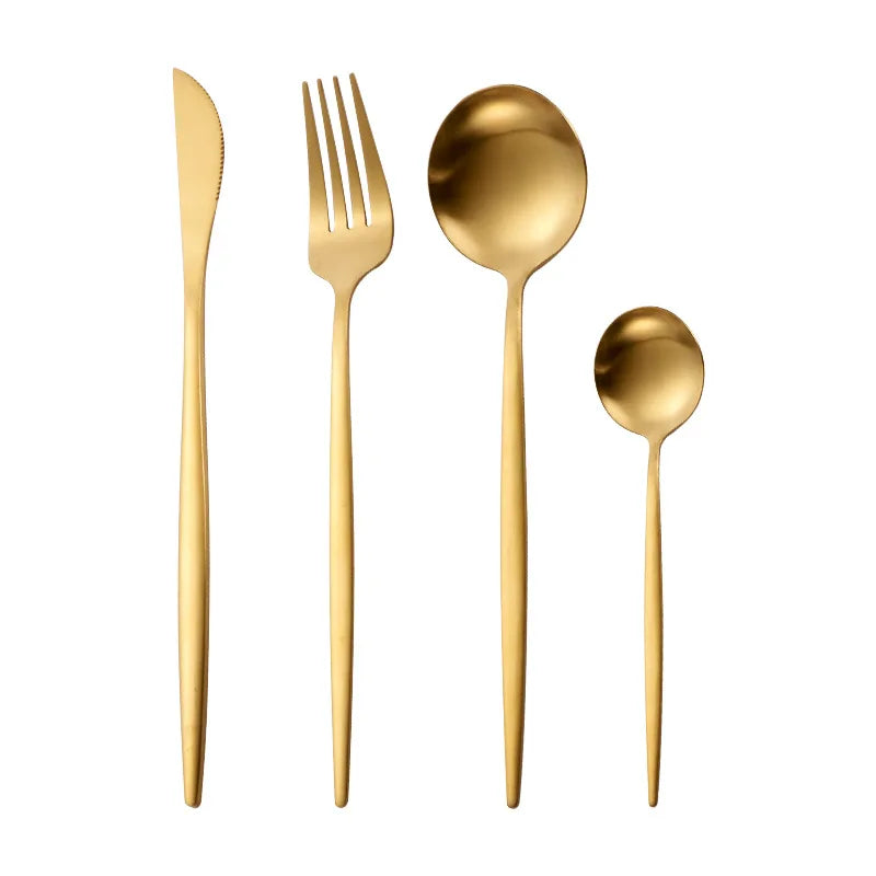 Portugal Gold Flatware Bulk Spoons Forks and Knife Stainless Steel Wedding Gold Silverware Cutlery Set