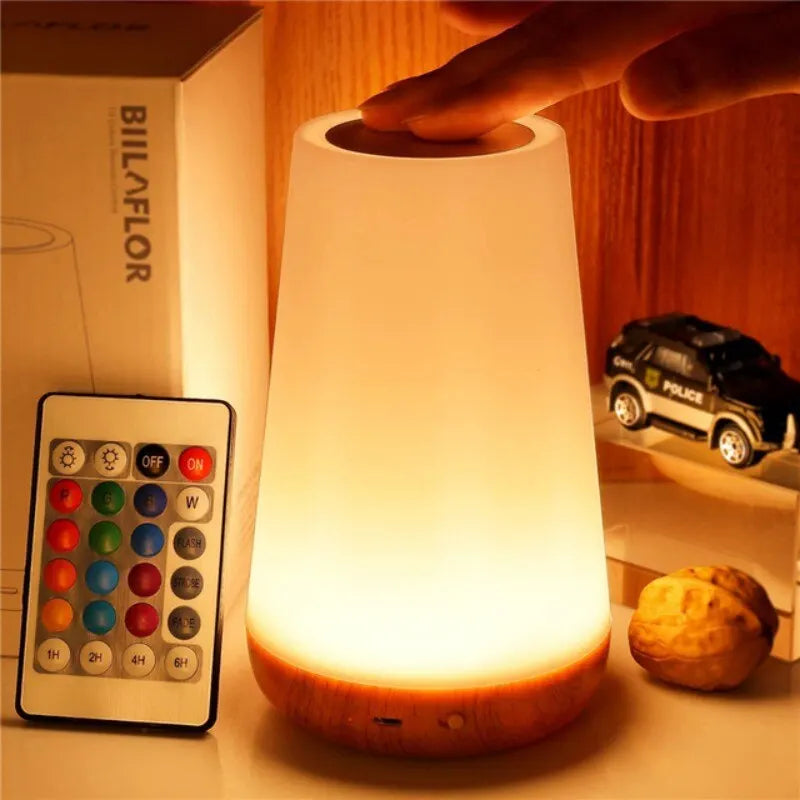 JAIYI Creative Remote Control Wood Grain Touch 13 Color Night Light Pat Lamp for Bedroom Bedside Lamp Restaurant Decorative Lamp
