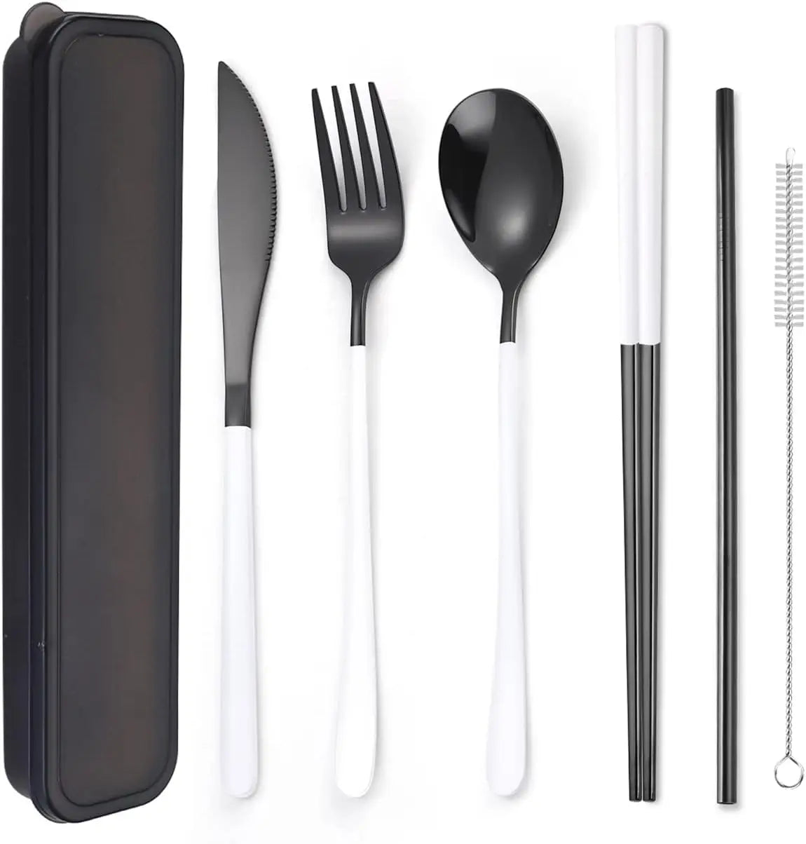 Custom Color Utensils Set with Case Stainless Spoons Reusable Silverware for Lunch Chopsticks Straw