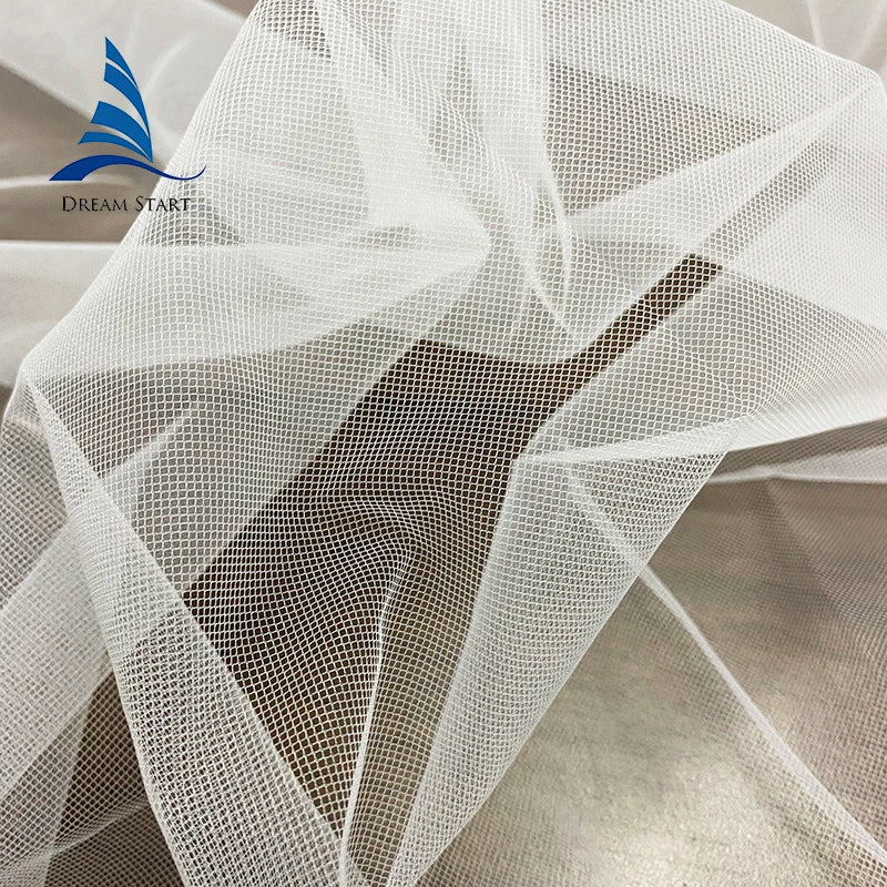 63" White 100% Polyester Double Yarn Tulle Fabric Custom Soft Mesh Sheer Bridal Veil Knitted Wedding Dress Lightweight Girls