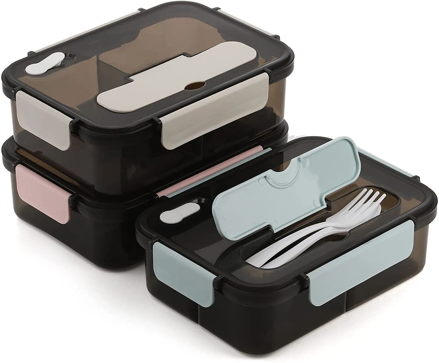 USSE Eco-Friendly Bento Lunch Box for Kids With Spoon and Fork 3 Compartment Bento Lunch Box With Lid and Spoon Bento Box