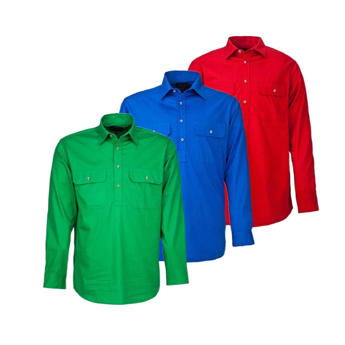 OEM Men's Casual Work Shirt Classic Double Pocket Cotton Button-Up Custom Breathable Woven Solid Pattern Plus Size Twill Fabric