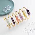 Women's Gold Gemstone Cuff Bracelet Natural Crystal Raw Stone Wrapped Amethyst Natural Healing Stone Bangle Fashion Jewelry
