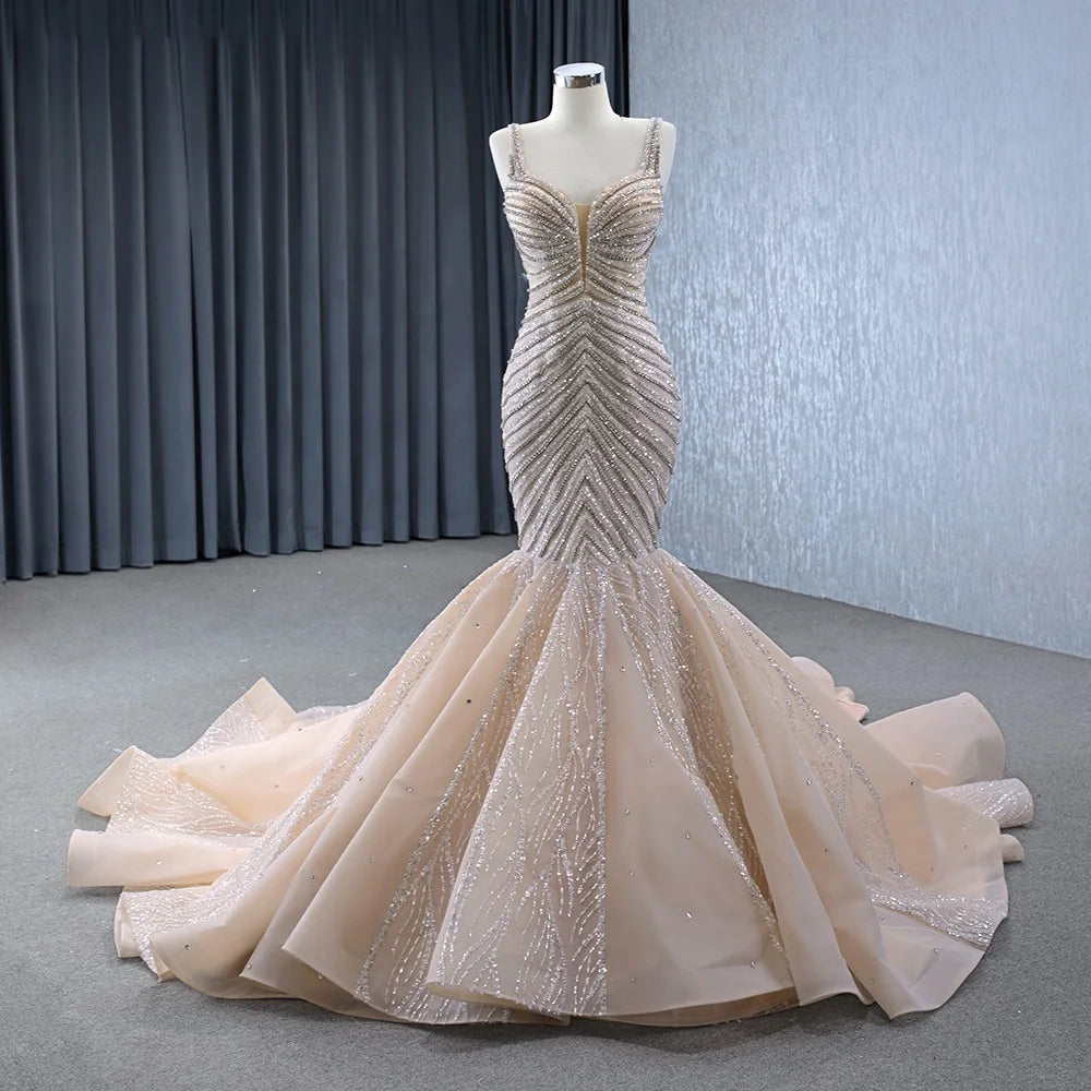 Jancember 241019 Luxury Heavy Beaded Spaghetti Strap Mermaid Evening Gowns Dresses for Women