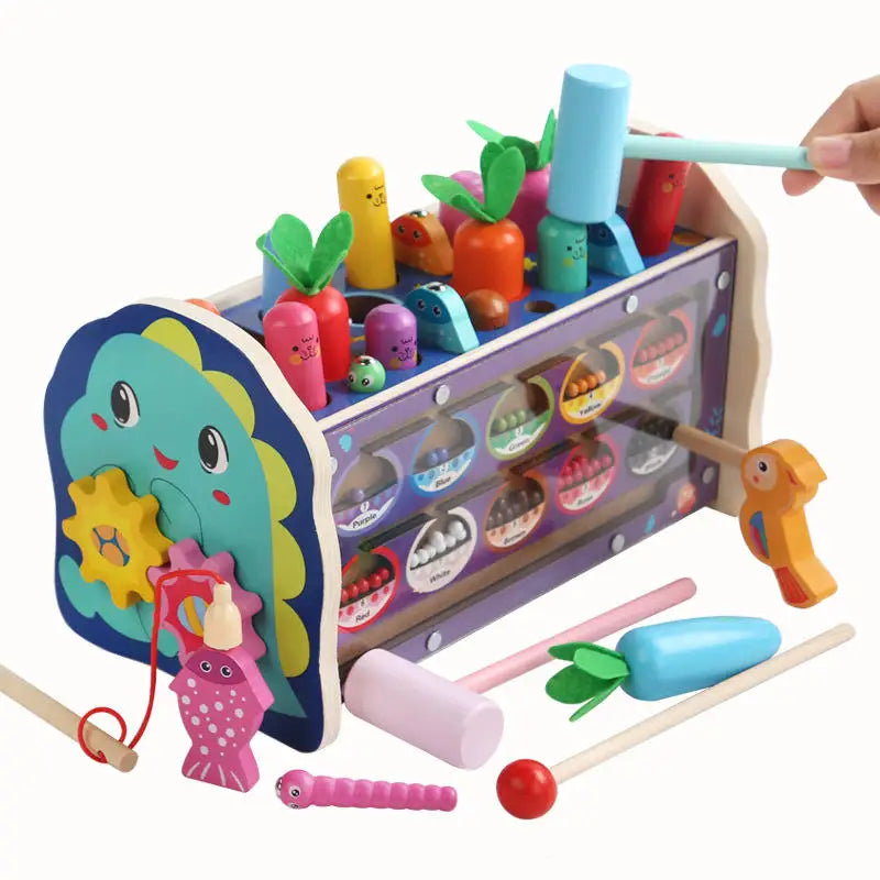 Montessori Children's Dinosaur Whack a Mole Maze Fishing Xylophone Gear Game Educational Activity Gift Toys for Boys Girls