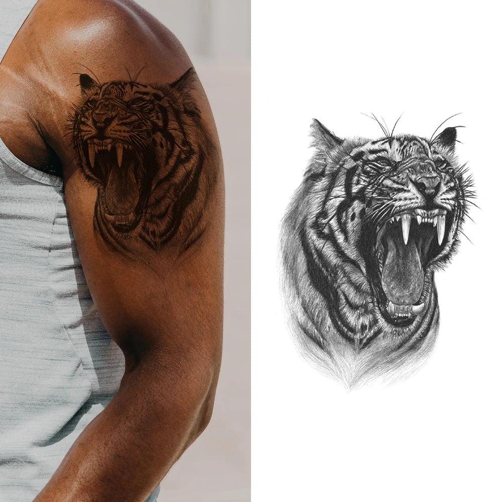 Black Tiger Temporary Tattoo Waterproof  Custom Options Fake Tatoo Sticker Realistic Arm Leg Temporary Tattoo for Men Women