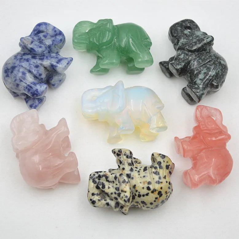 HY 1.5 inch Natural Gemstone Elephant Stone Figurine Decoration Carfts