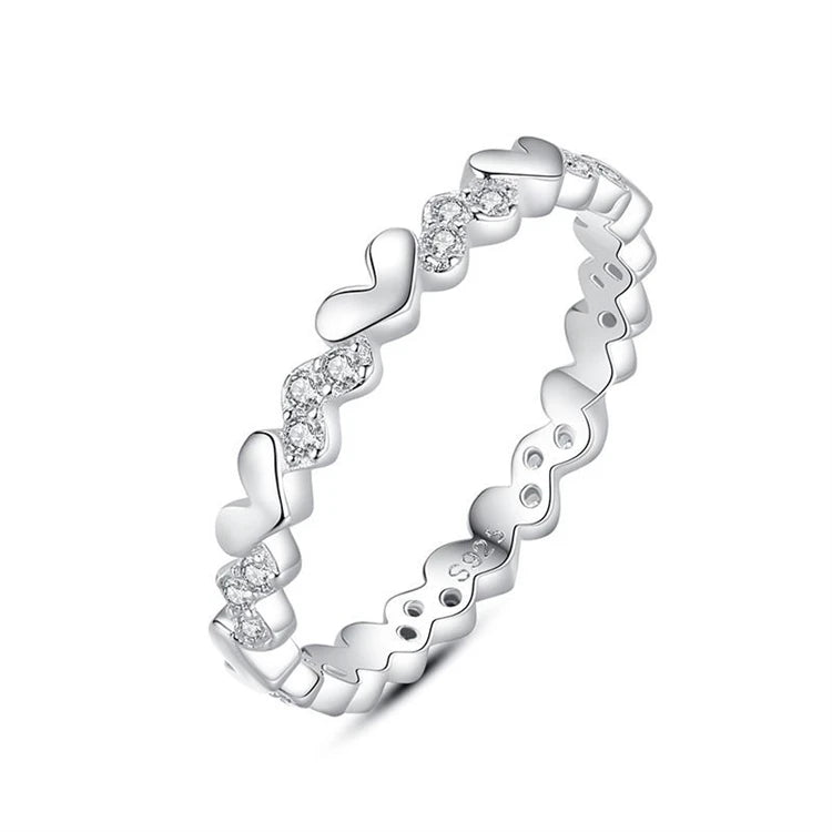 Simple Fashion Love Heart-shaped Finger Stacking Diamond 925 Sterling Silver Women Zircon Stone Ring