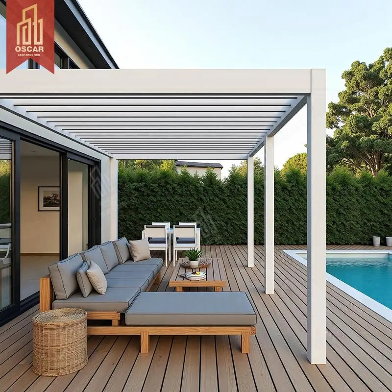 Outdoor Aluminum Waterproof Louvered Roof Garden Gazebo Sliding Doors Backyard Patio Retractable Wall Mounted Hotel Pool Pergola