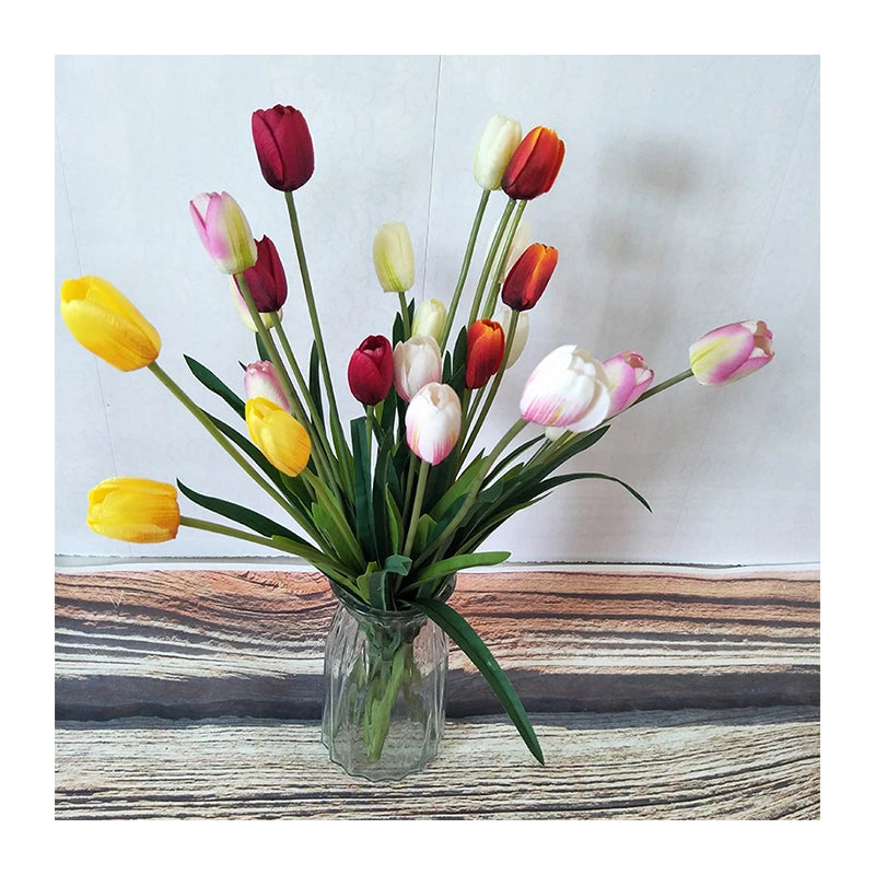 Queyiyi Artificial Flower 3 Heads Tulip Home Decor