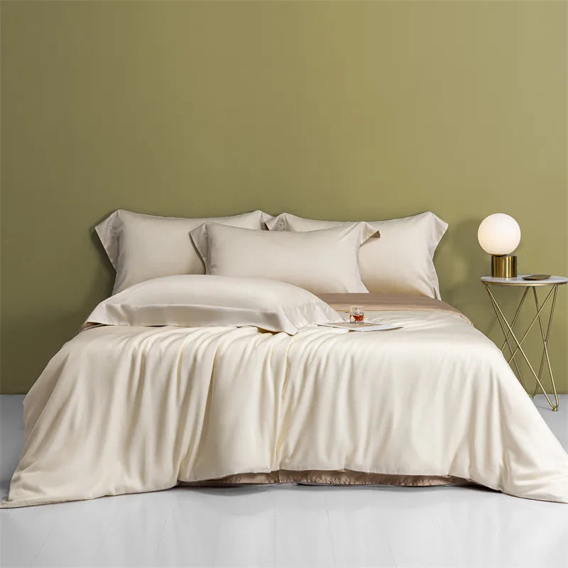 Luxury Summer Cool Solid Color Lyocell Fiber Comforter Duvet Cover White Bedding Set Supplier