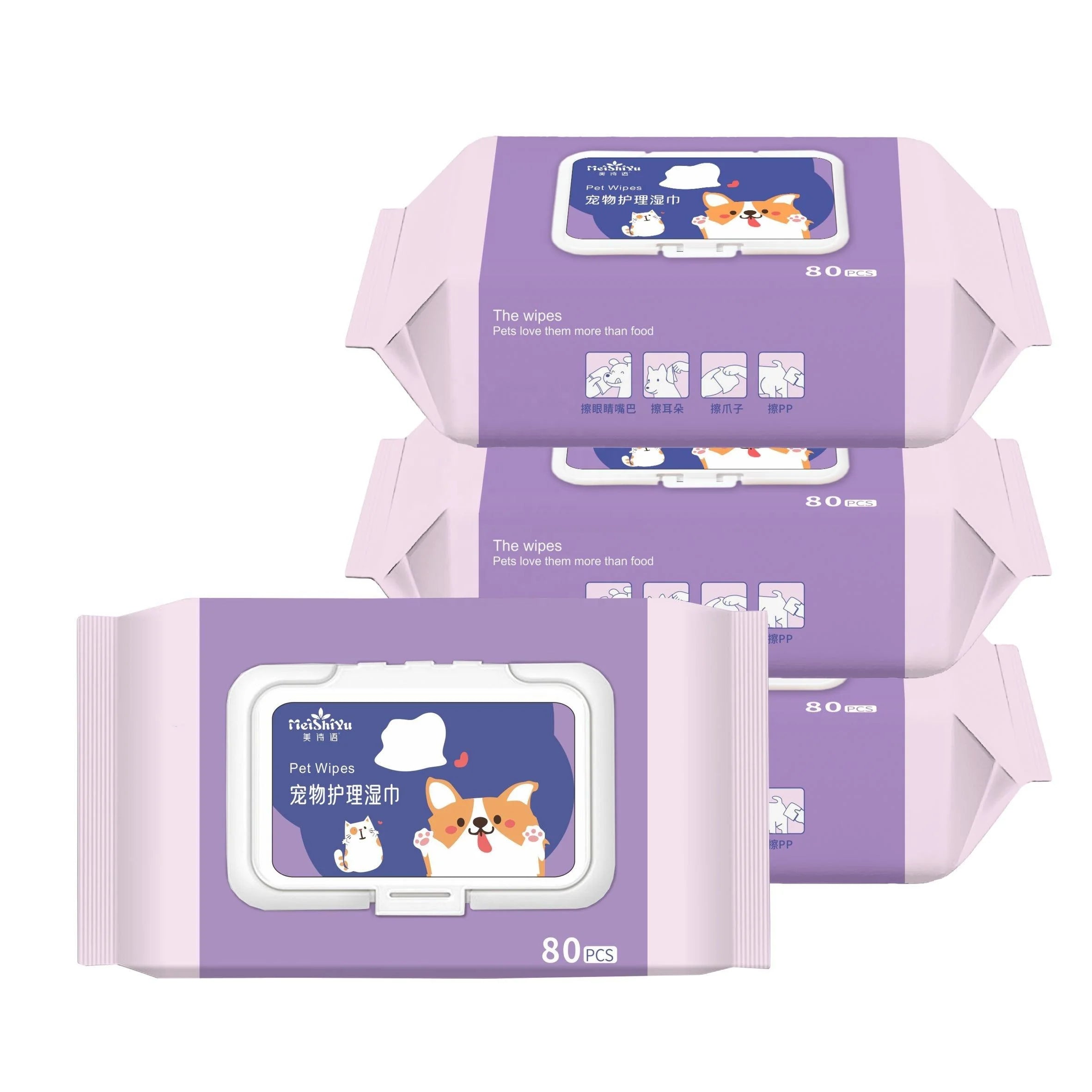 MMG Wholesale 80pcs Eco-Friendly Non-Woven Multipurpose Pet Wet Wipes Soft Anti-microbial Customizable Packaging Cat Dog Paw Ear