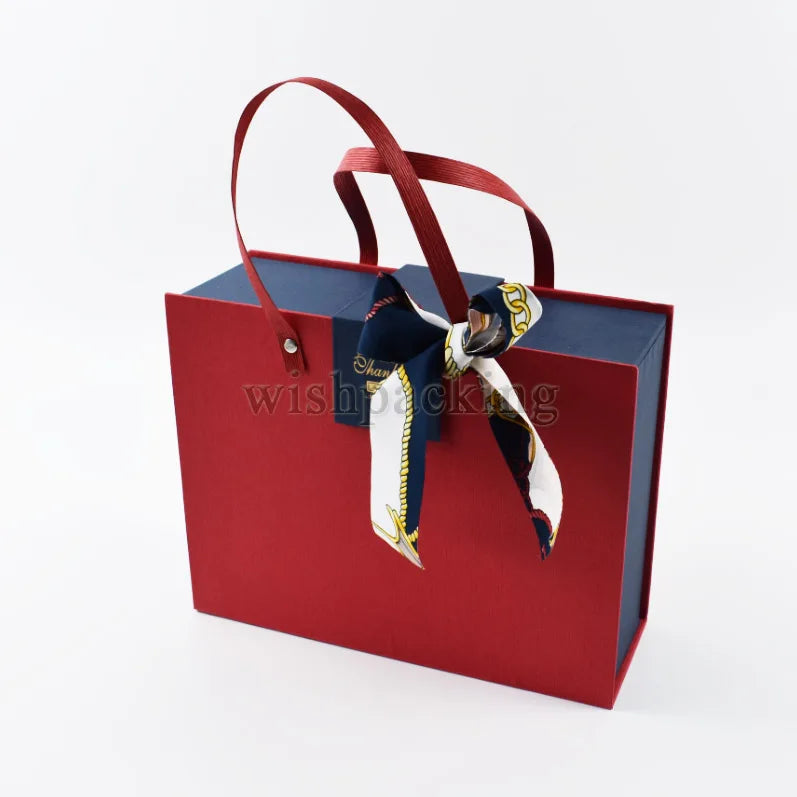 Custom logo Luxury Bag-box Style Satin Fabric Paper Cord Handle Gift Practical Packaging Box for Wedding Festival With Ribbon