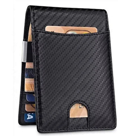 Premium Men's Wallet Quality RFID Blocking Leather Wallet with Money Clip Bifold Carbon Fiber Leather Wallet for Men