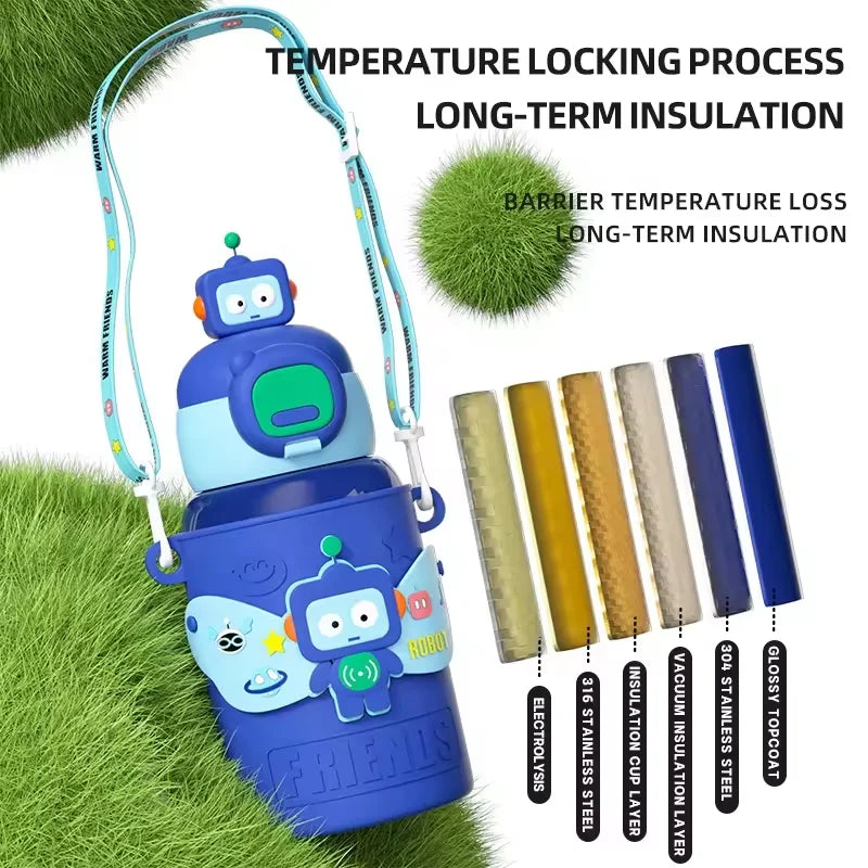 Travel Cute Bouncing Lid Cute Cartoon 316 Stainless Steel Vacuum Tumbler Cup Suction Cup Kettle Children Water Bottle