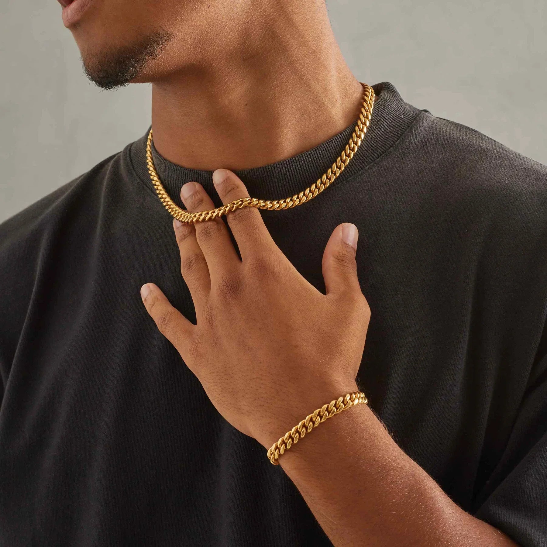 Fashion Jewelry 18k Gold Plated Choker Bracelet Set Stainless Steel Miami Cuban Link Curb Chain Hip Hop Necklace Men Women Gift
