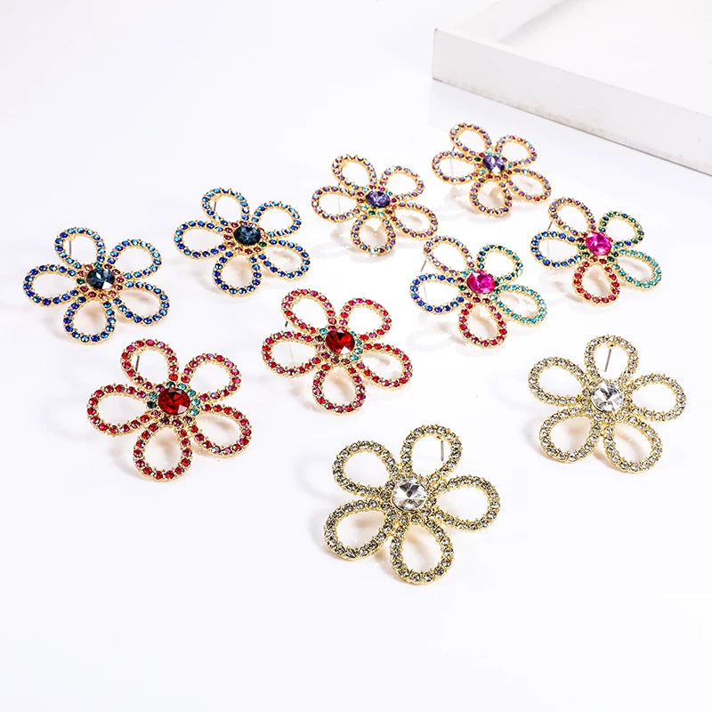 Wholesale Glass Crystal Sunflower Stud Earrings Korean Ins Colorful Rhinestone Crystal Flower Earrings for Women