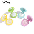 Hot Sale Portable Folding Round Mirror Comb Compact Paddle Hair Brush with Vent for Air Cushion Massage for Travel