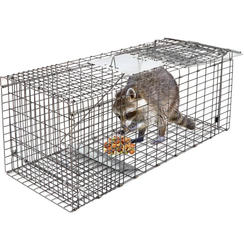 32" Humane Animal Trap Steel Cage for Live Rodent Control Rat Squirrel Raccoon