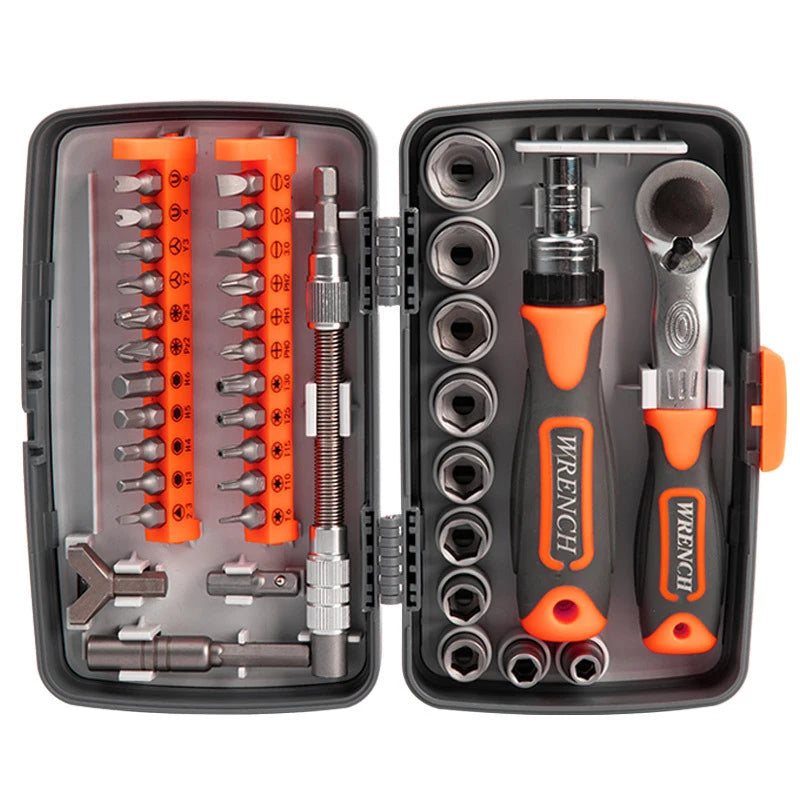 Multi-Functional Screwdriver Bit Set 38-in-1 1/4 Inches Ratchet Socket Set Toolsbox with Sockets&Bits&Ratchet Handle