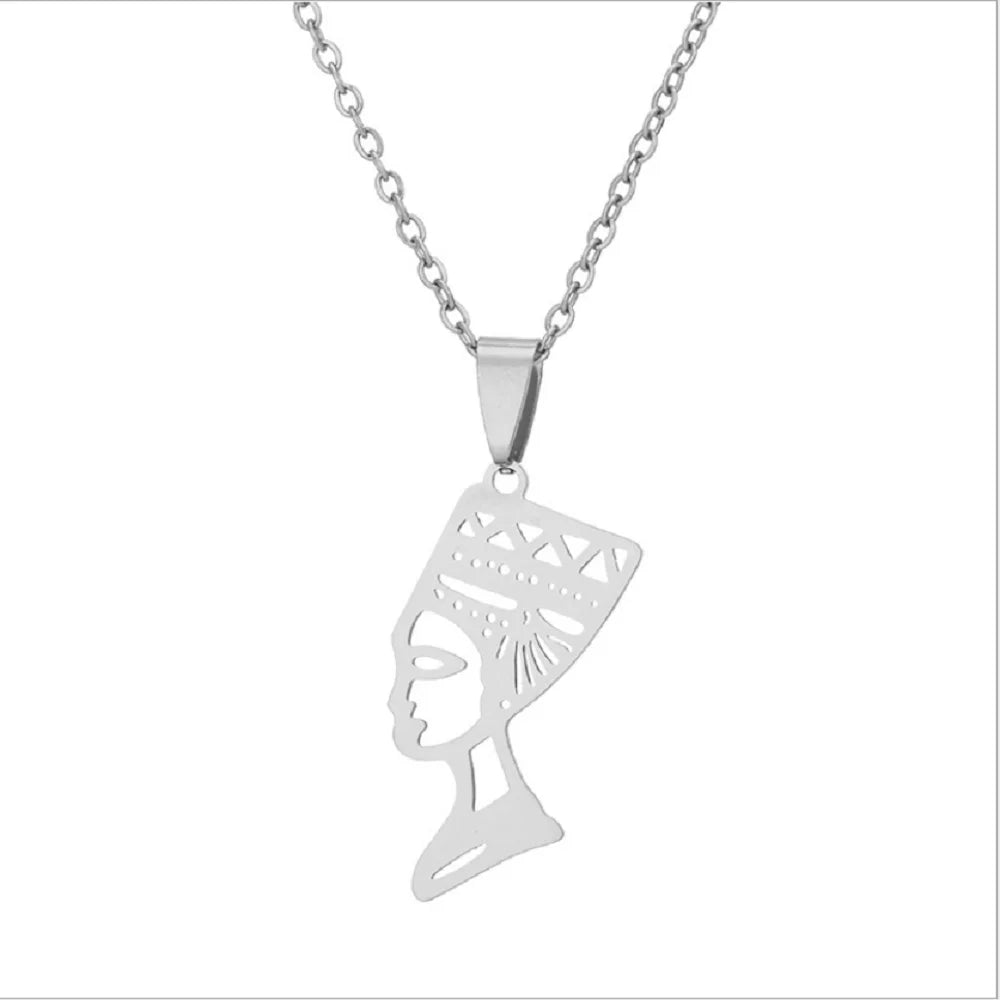 Fashion Titanium Stainless Steel Egyptian Queen Nefertiti Necklace Charm Hollow Women Choker Necklaces Jewelry Supplier