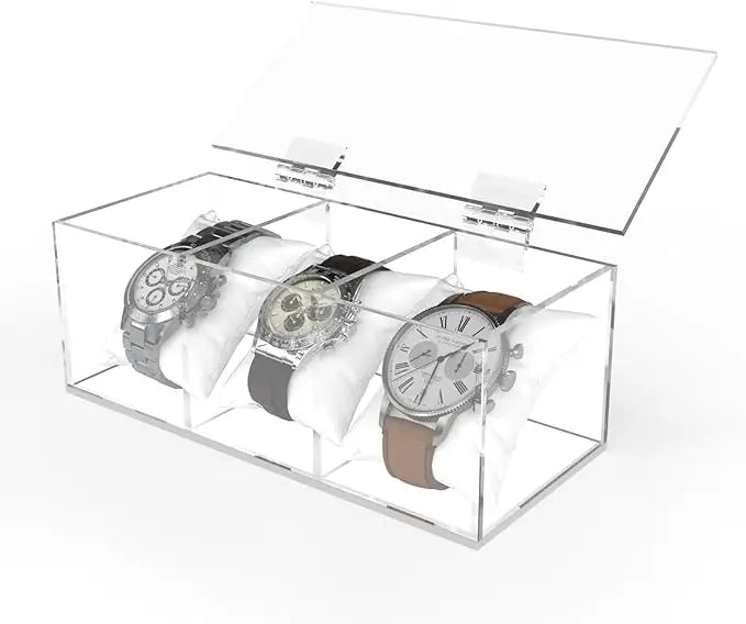 Elegant Premium Acrylic Watch Box Organizer 3 Slots Modern Display Storage for Men and Women Man Watch Case