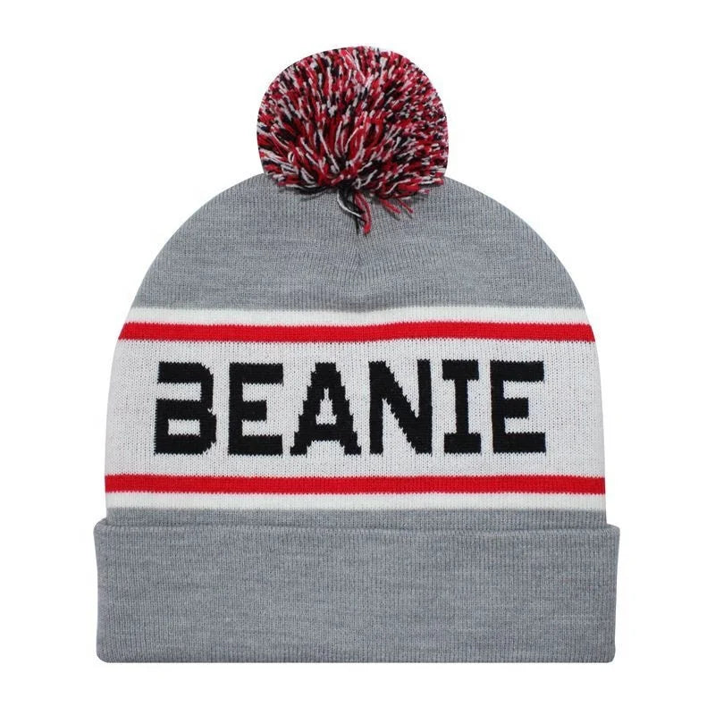 Cheap Recycled Knit Pom Beanie Acrylic Jacquard Custom Men Rpet Pom Pom Beanie