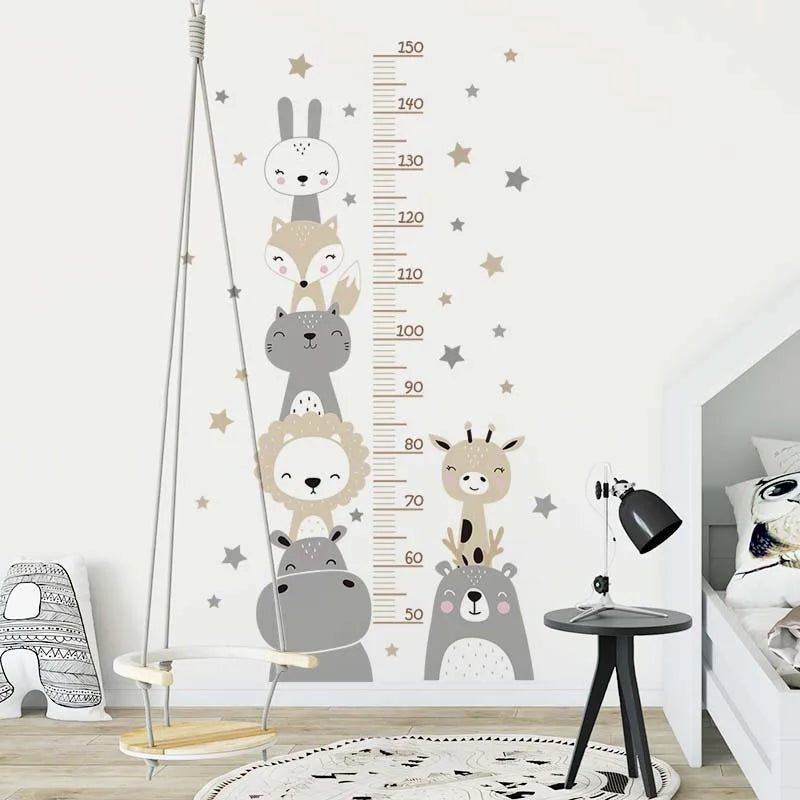 Cartoon Lion & Rabbit PVC Wall Sticker Height Measure Growth Chart for Kids' Nursery Room Wall Art Decor
