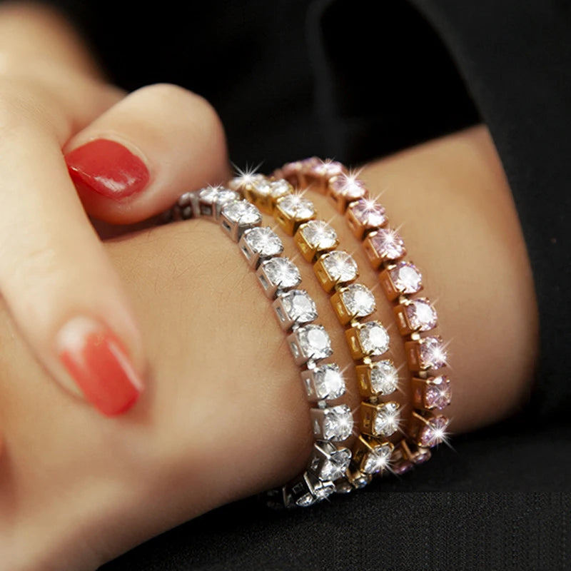 Women's Hip Hop Trendy Customizable Gold Silver Rose Gold Iced Cubic Zirconia CZ Tennis Bracelet 2.5mm-5mm with Custom Logo