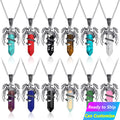 New Amethyst Jewelry Natural Crystal Healing Stone Quartz Gemstone Necklace Silver Dragon and Sword Pendant for Men