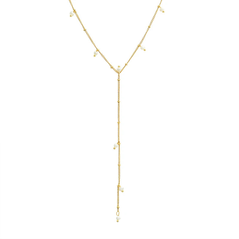 Fashion Y-shaped Tassel Long Letter Necklace Clavicle Chain Titanium Steel Plated 18k Real Gold Jewelry for Lady