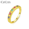CZCITY Finger Jewelry Luxury 18K Gold Dainty Rainbow Geometric Fashion Bohemian Jewellery Vintage Ring