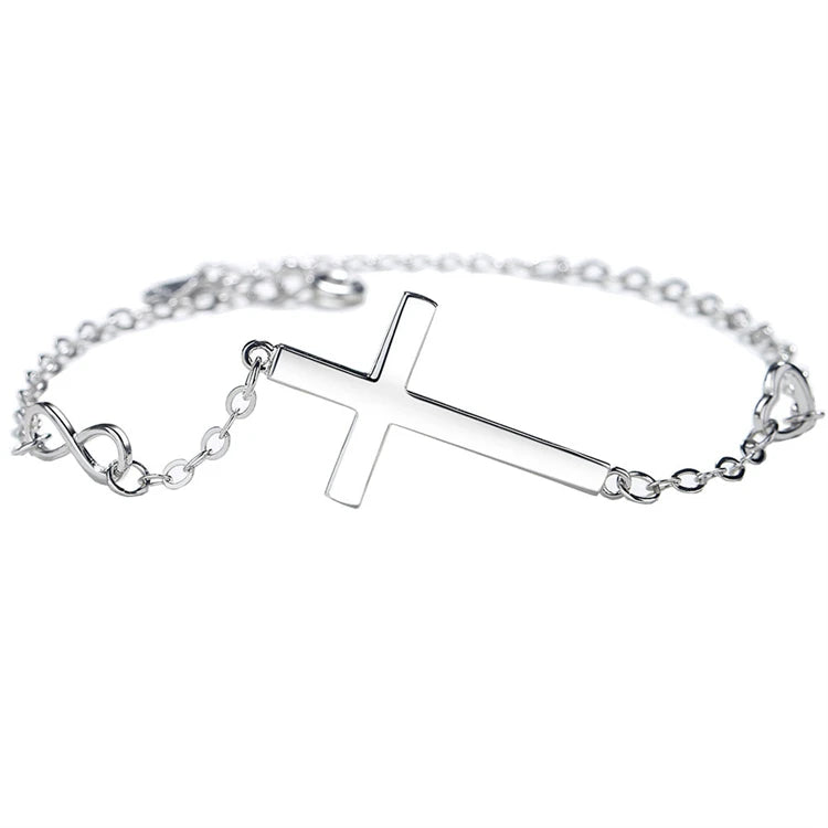 Fine Jewelry Cross Charm Bracelet 925 Sterling Silver Dainty Love Heart Infinity Charm Link Bracelet For Women