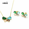 Vintage 18K Gold Plated CZ Butterfly Colorful Bling Iced Zircon Pendant Necklace & Earrings Women Jewelry Set