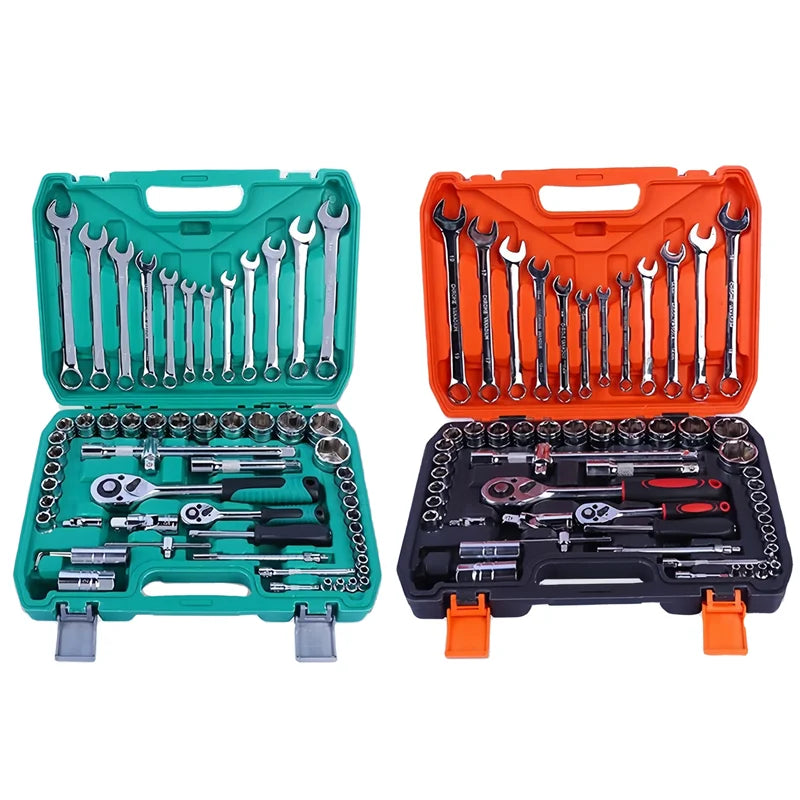 61-Piece CR-V Multi-Functional Chrome Vanadium Steel Car Repair Tool Set 1/4 Inch Drive Socket Ratchet Wrench Hard Case OEM