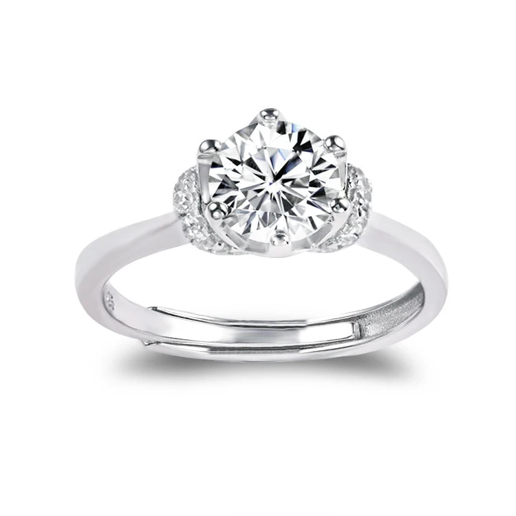 1ct Round Brilliant Moissanite Diamond Engagement Ring Adjustable Handmade 925 Sterling Silver Rings
