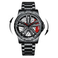 360Â°Rotating Automotive Wheel Watch Hub Hollow Car Rim Watch Luxury Unique Design Waterproof Stainless Steel Men's Watch