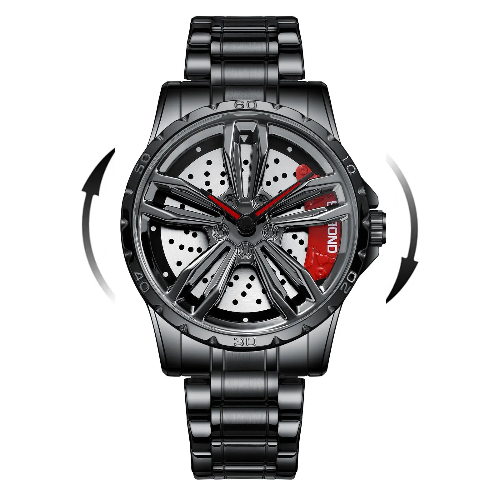 360Â°Rotating Automotive Wheel Watch Hub Hollow Car Rim Watch Luxury Unique Design Waterproof Stainless Steel Men's Watch