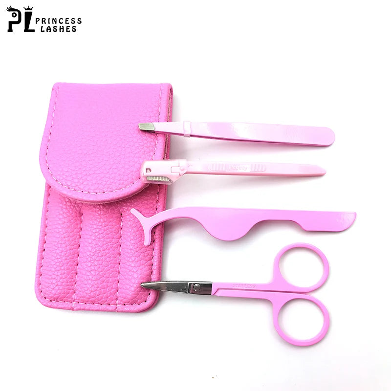 Customized Stainless Steel pink Makeup Lashes Tools Multi-functional Eyelash Clip Lash Applicator Tweezers Eyebrow Scissors