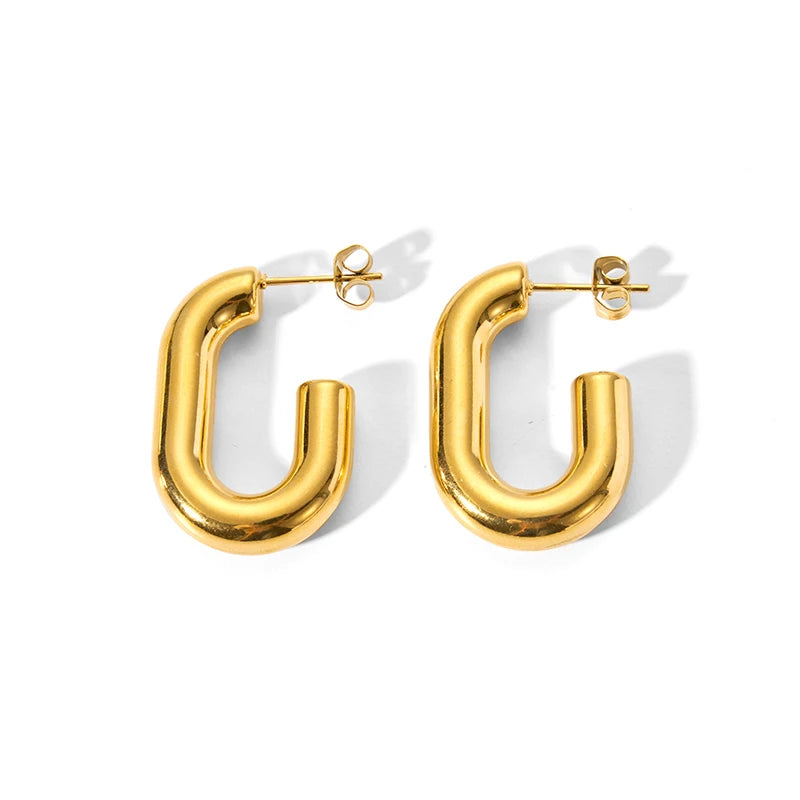 Wholesale Minimalist 316 Stainless Steel 18K PVD Plating Simple Hollow U Shape Hoop Earrings  Waterproof  for Woman