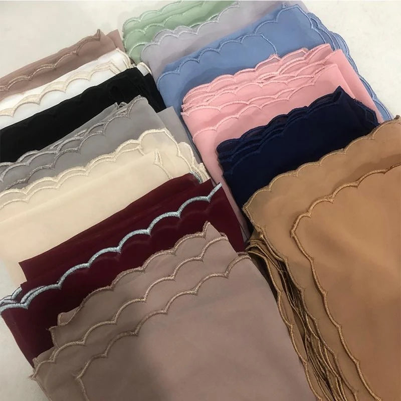 Malya New Breathable Chiffon Hijab Scarf Gold Pearl Sequins Fashion for Autumn Season